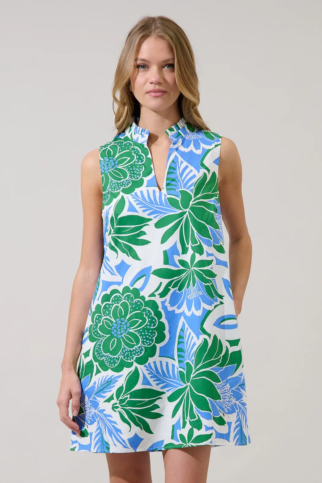 Image of Kelsia Sleeveless Shift Mini Dress Diviny Tropical
