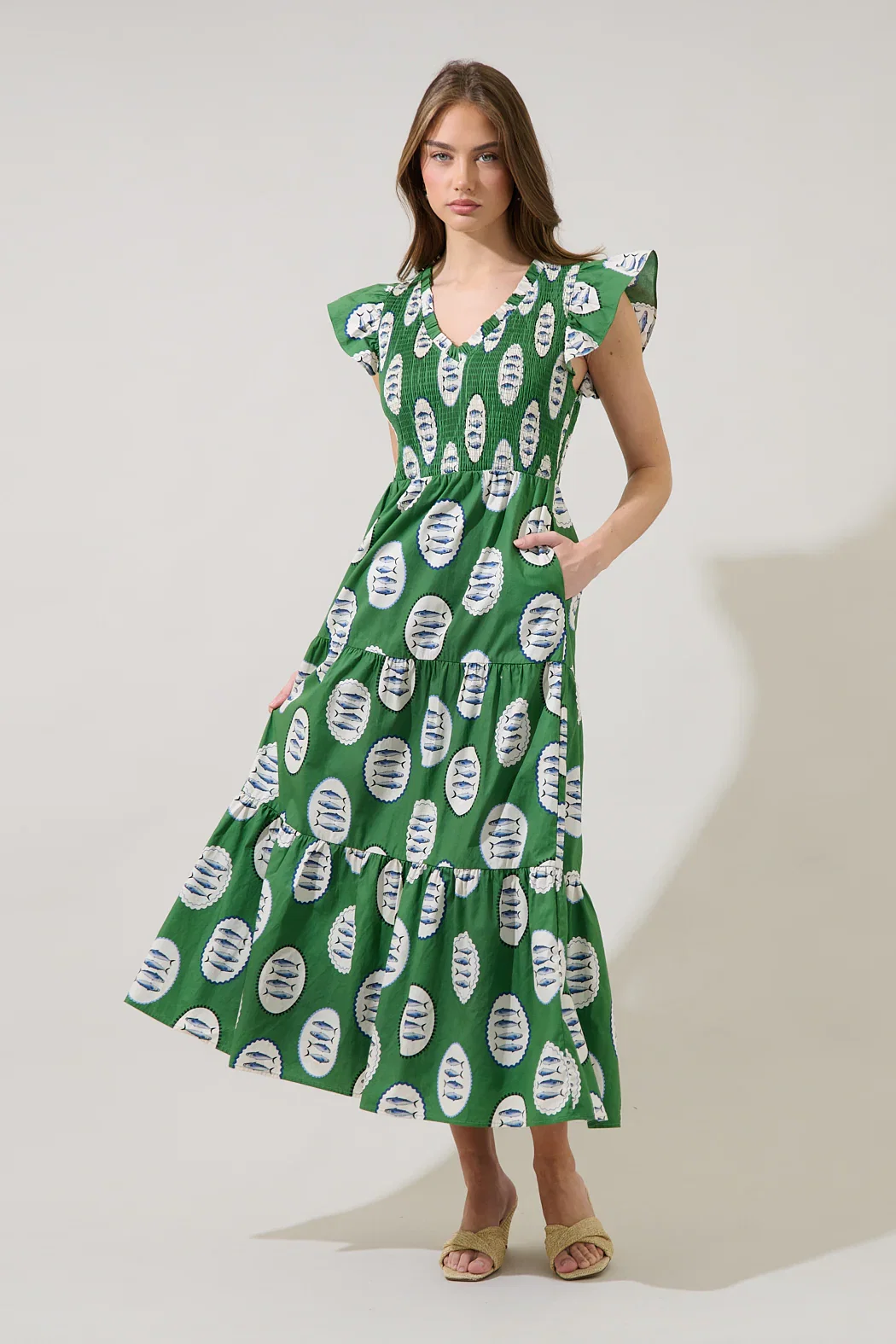 Image of Sunfire Tiered Midi Dress Sardine Sea