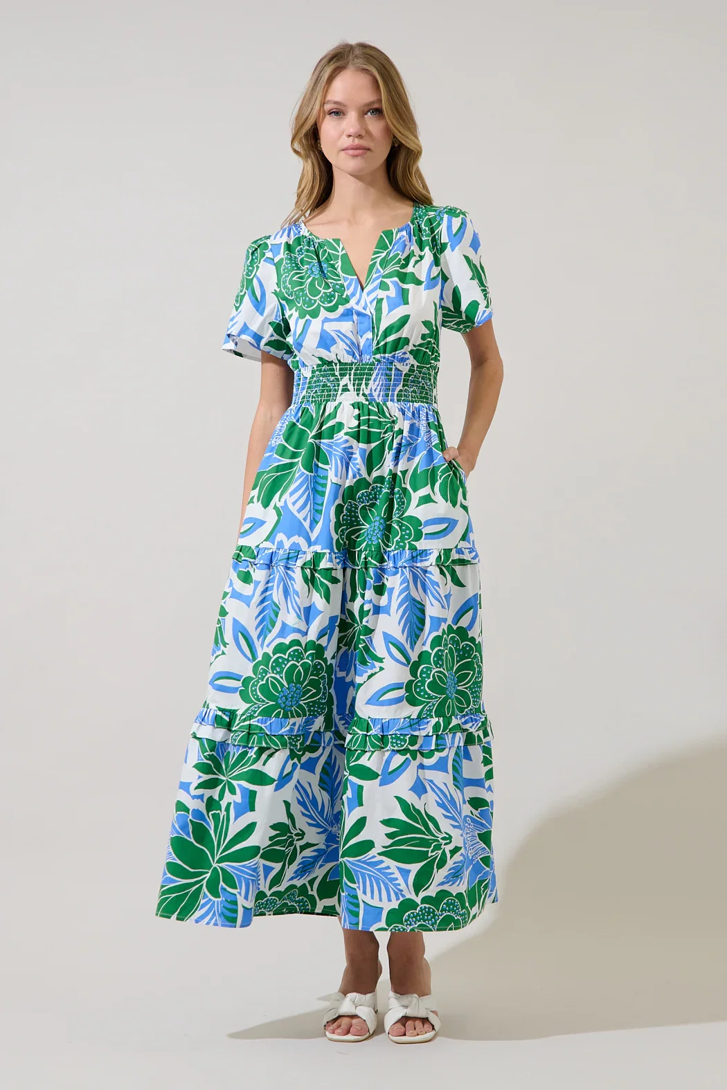 Image of Palmer Poplin Tiered Maxi Dress Diviny Tropical