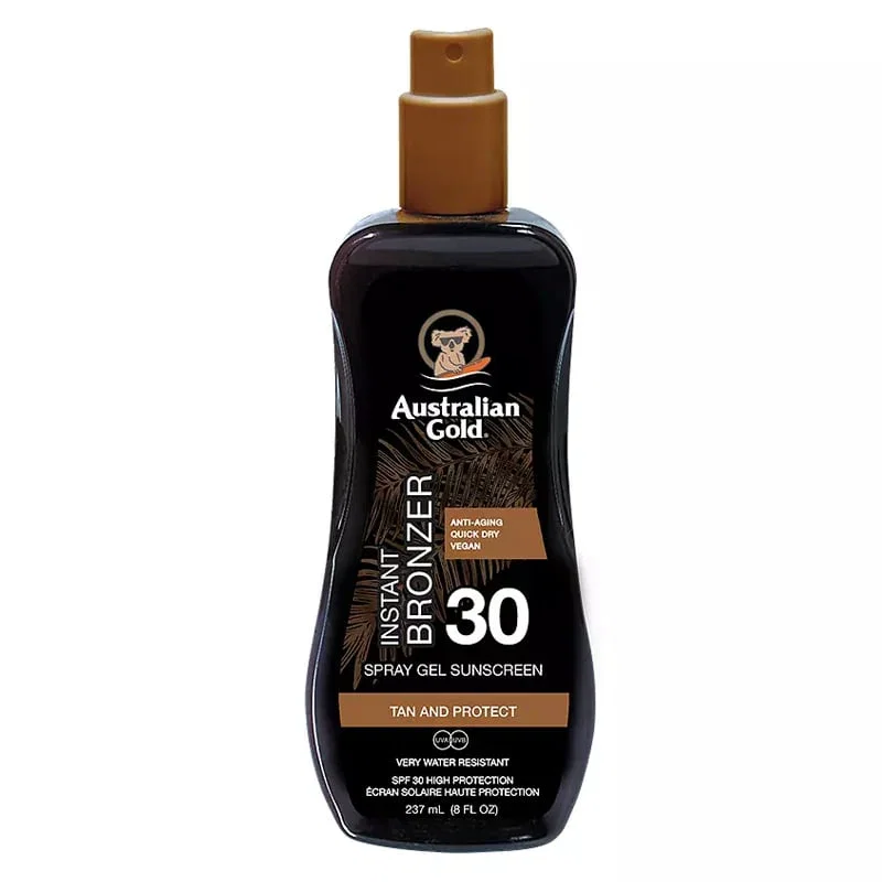 Image of Australian gold spf 30 instant bronzer spray gel sunscreen