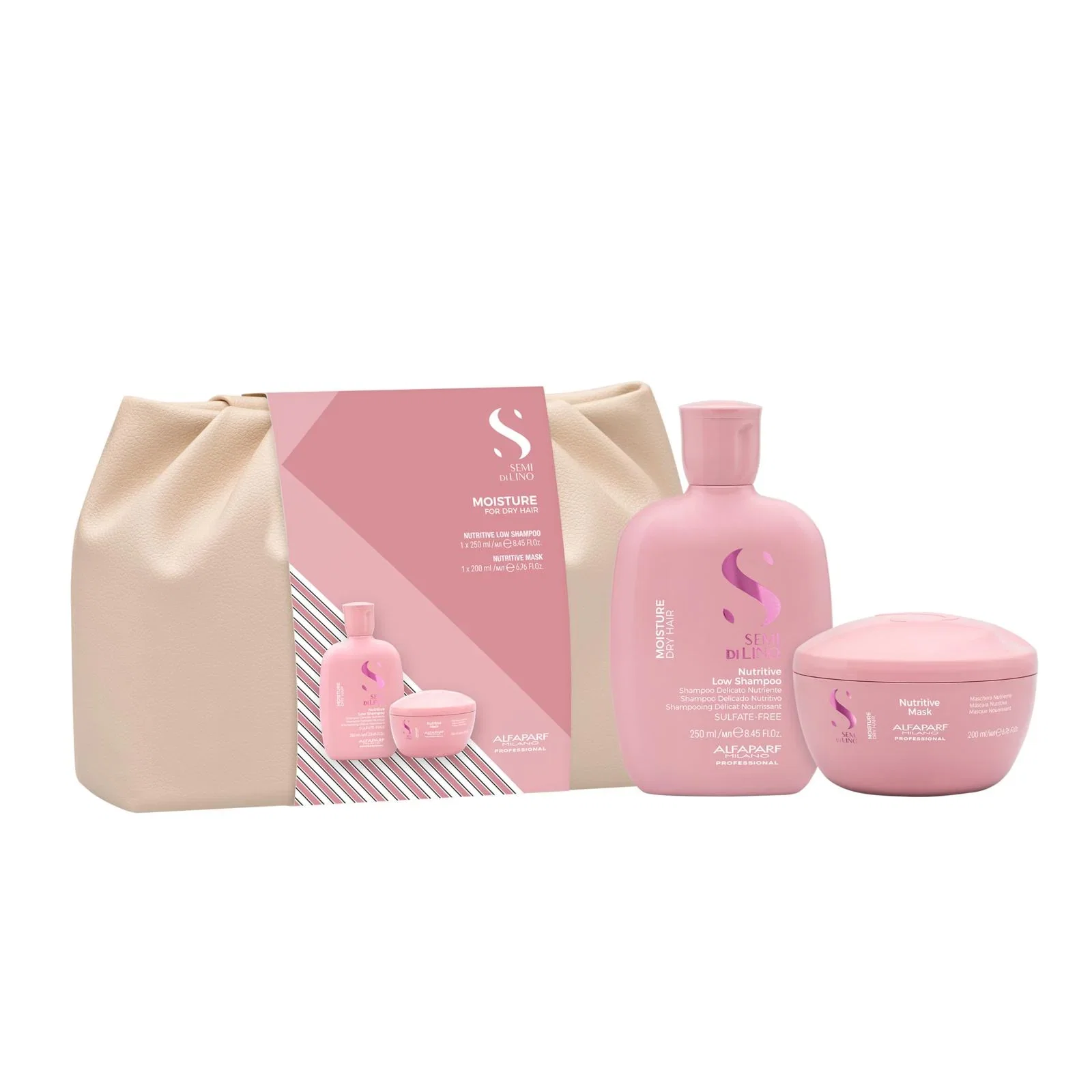 Image of Alfaparf semi di lino Duo Kit moisture shampoo 250 ml e maschera 200 ml - super idratazione per capelli secchi