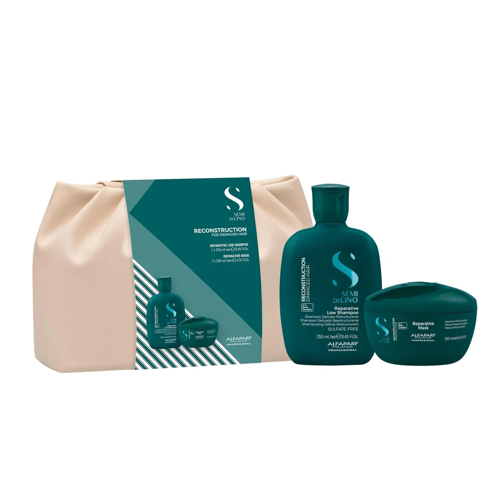 Image of Alfaparf semi di lino Duo Kit reconstruction shampoo 250 ml e maschera 200 ml - nutrimento per capelli danneggiati