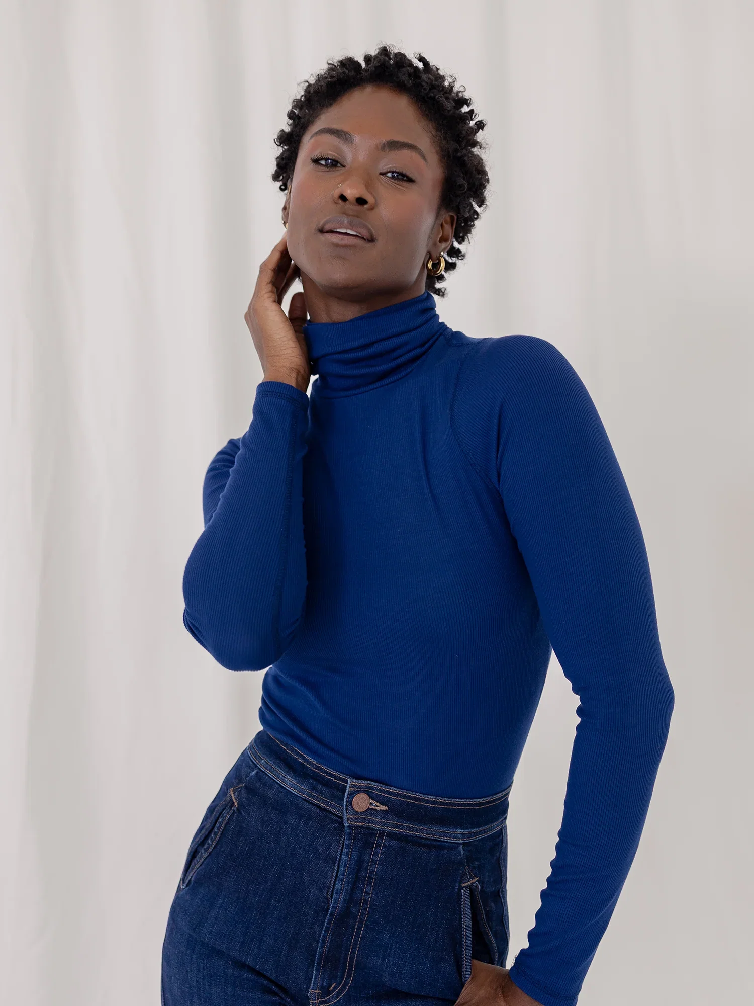 Image of Turtleneck, Ribbed Lapis