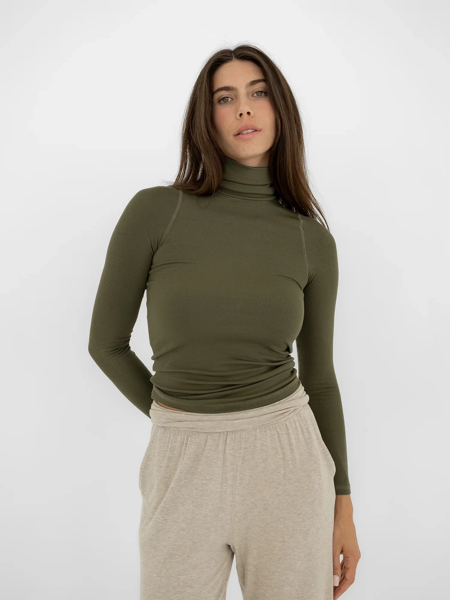 Image of Turtleneck, Ribbed Moss Green
