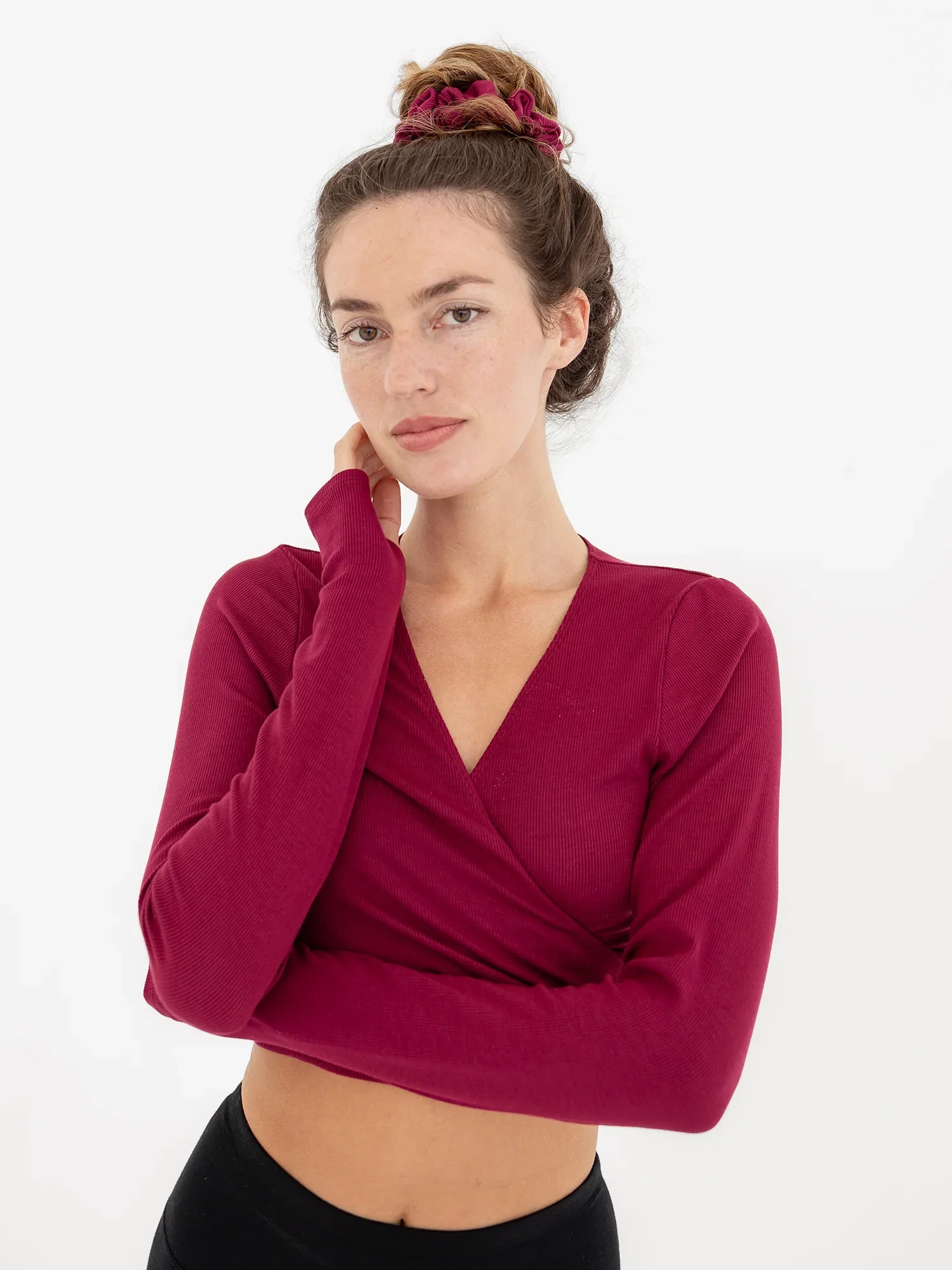 Image of Mila Wrap Top, Ribbed Berry