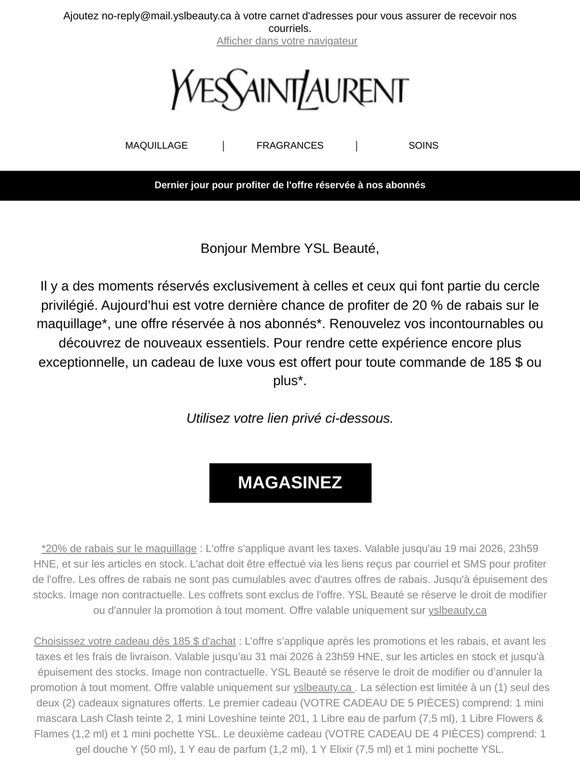 Dernière chance pour profiter de -20% sur le maquillage