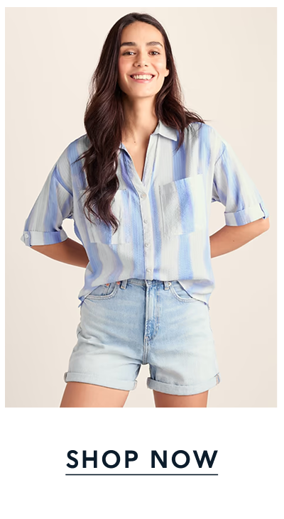 Julie Womens Short Sleeve Seersucker Blouse - Blue Hues Print