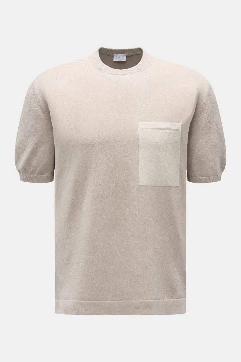 Feinstrick-Kurzarmpullover taupe
