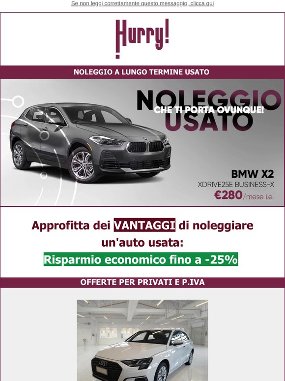 💲FINO al -25% sul NOLEGGIO DI UN' AUTO USATA: X2, Countryman, Austral, e tante altre!