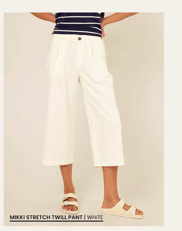 Mikki Stretch Twill Pleated Wide Leg Capri Pant