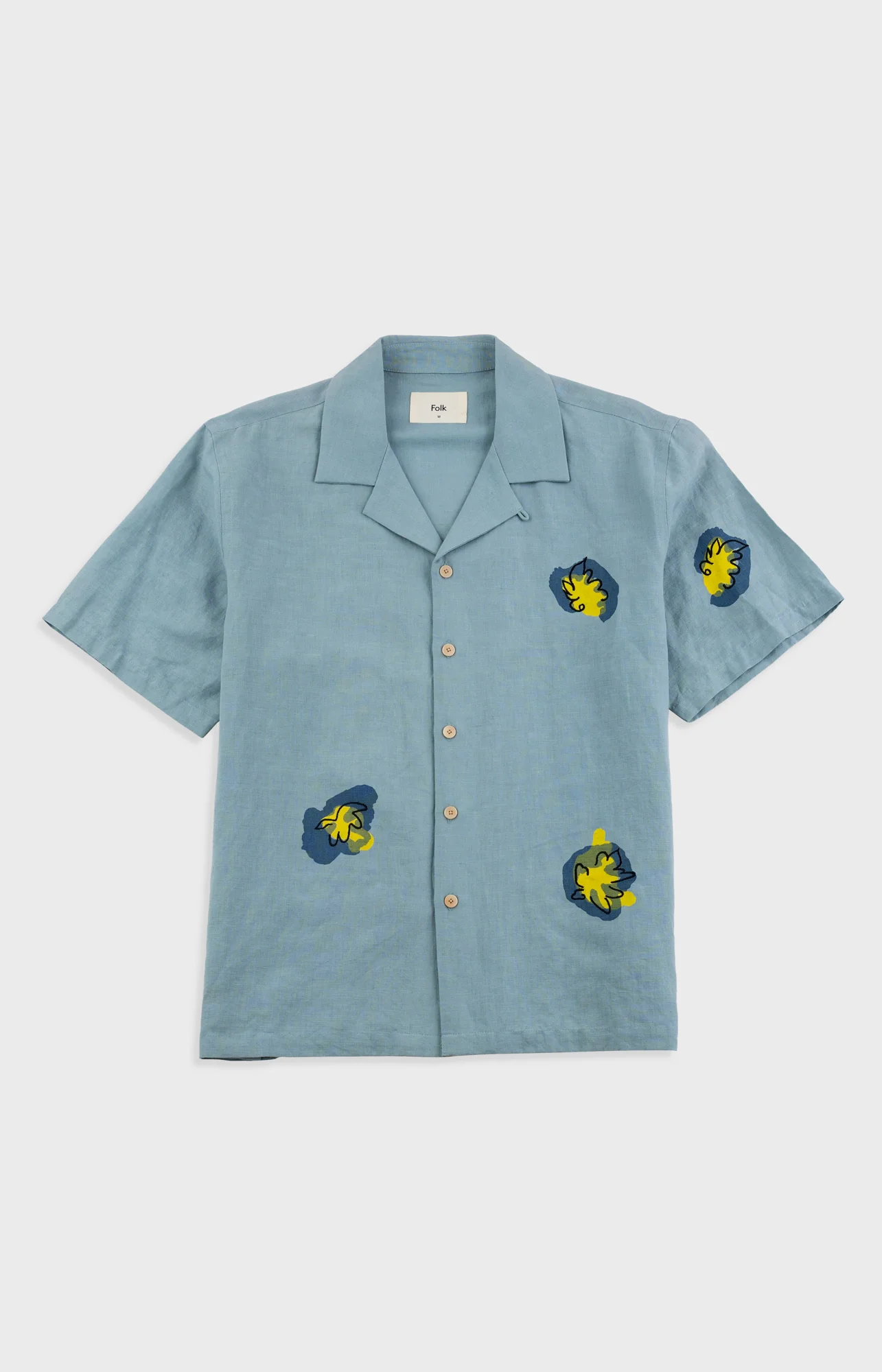 Image of Relaxed Soft Collar Shirt - Blue Embroidered Flower | Folk x Goss Brothers