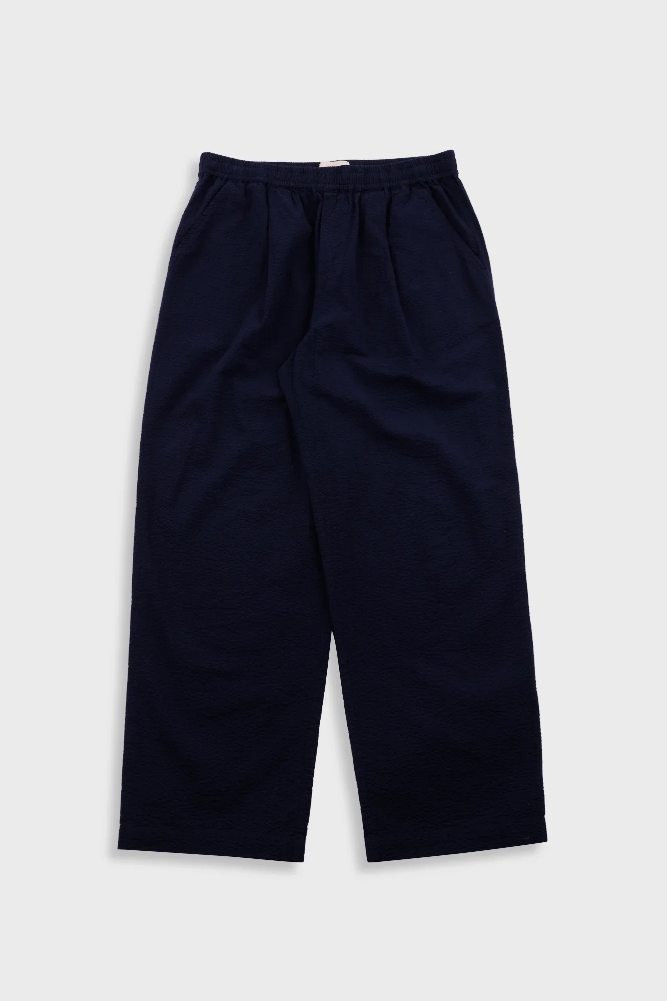 Image of Drawcord Loose Trouser - Navy Seersucker