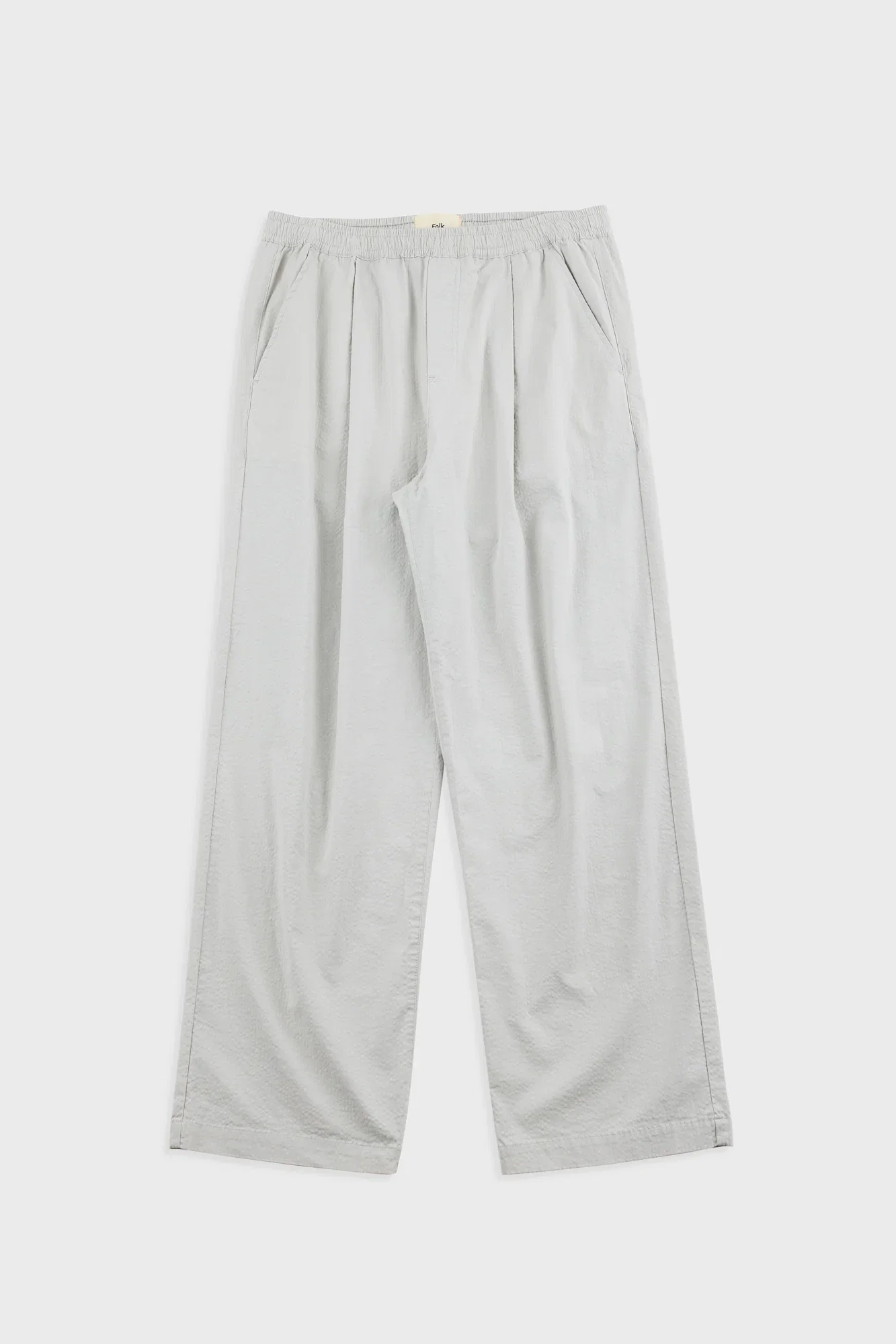 Image of Drawcord Loose Trouser - Light Grey Seersucker