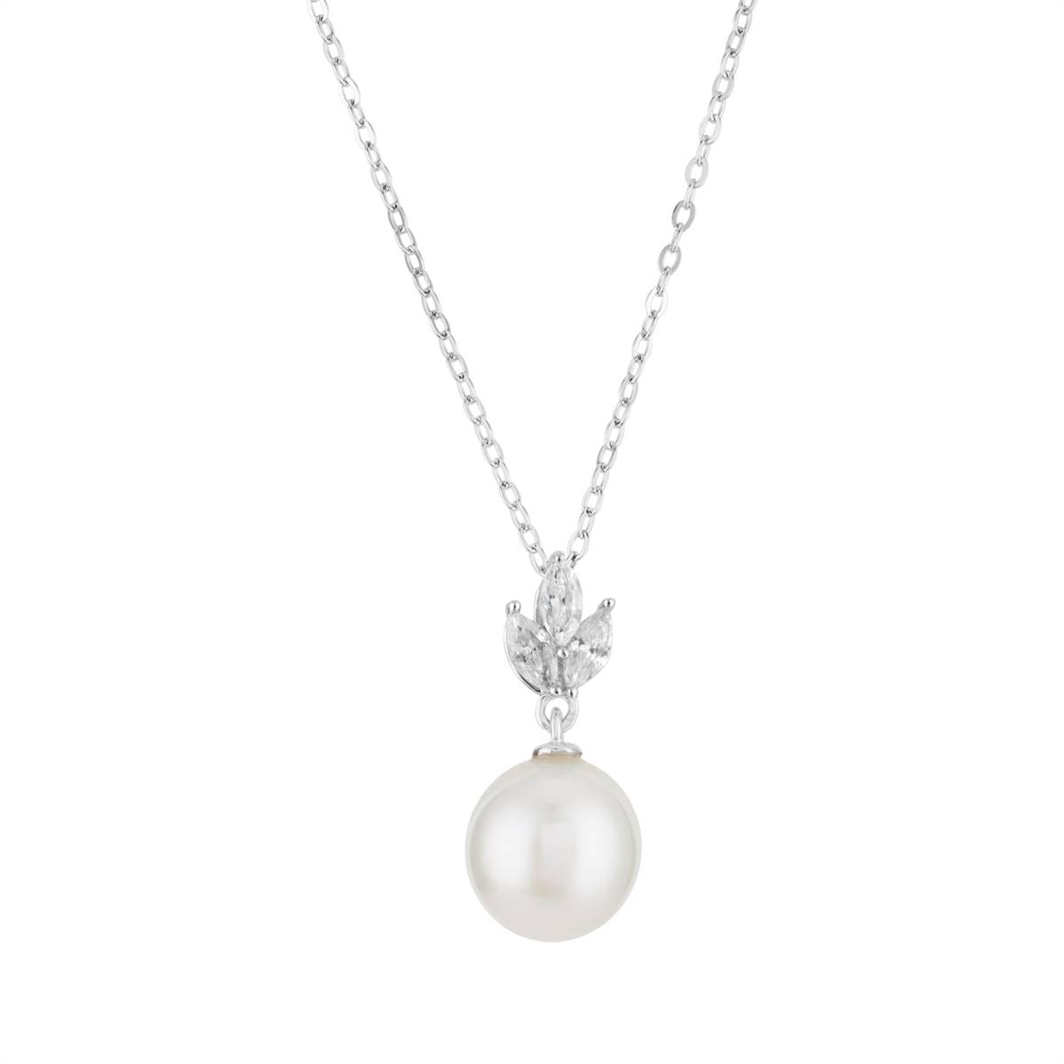 Argento Silver Floral Marquise Pearl Necklace
