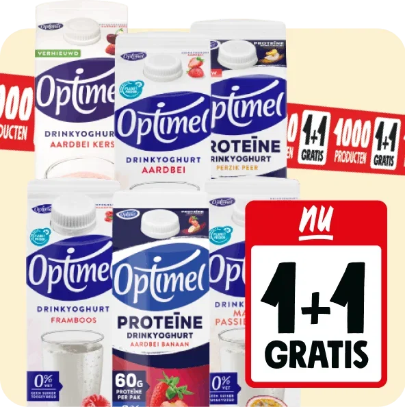 Optimel drinkyoghurt nu 1+1 gratis