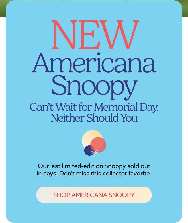 A blue text card. Shop Americana Snoopy.