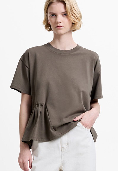 Rallie Khaki Green Asymmetric Peplum T-Shirt