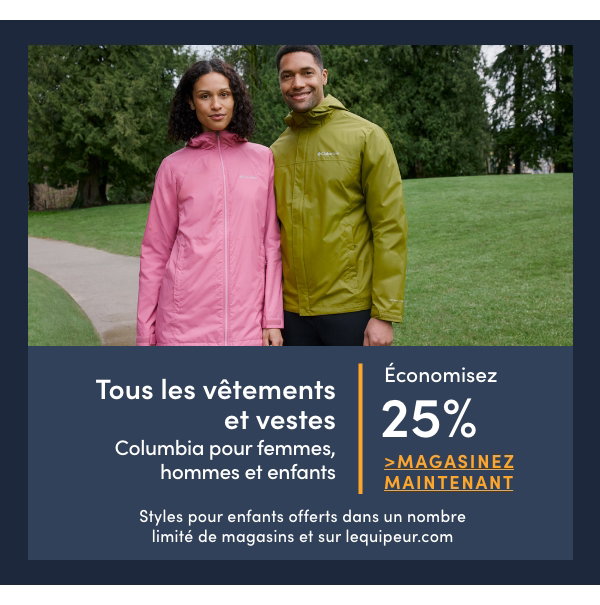 Vêtements et vestes Columbia pour femmes, hommes et enfants économisez 25%