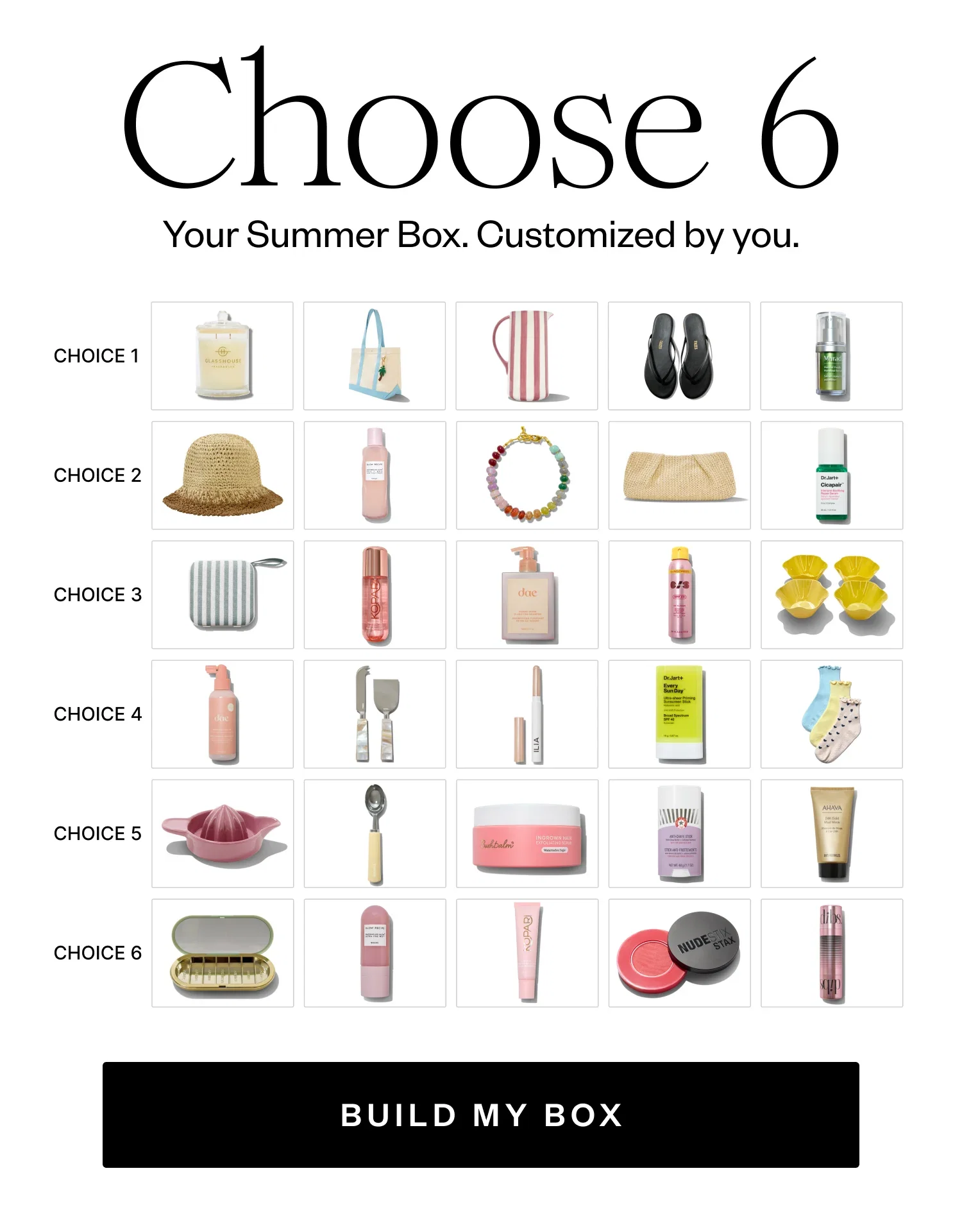 Choose 6 | Your Summer Box. Customized by you. | BUILD MY BOX