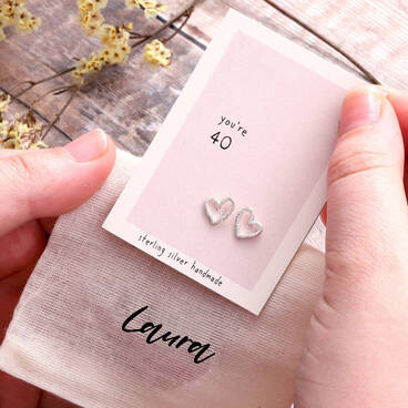 Gift Bag Sterling Silver Heart 40th Earrings