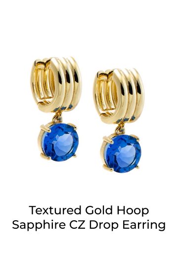 Textured Gold Hoop Sapphire CZ Drop Earring