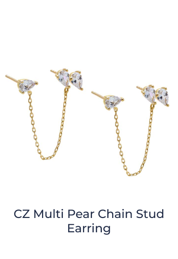 CZ Multi Pear Chain Stud Earring