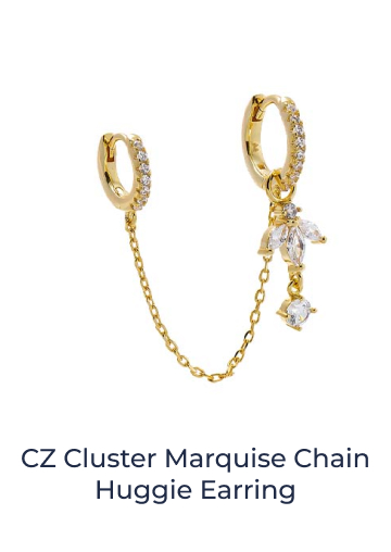 CZ Cluster Marquise Chain Huggie Earring