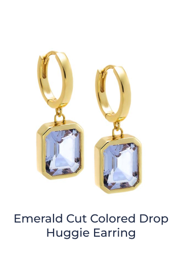 Emerald Cut Colored Drop Huggie Earring