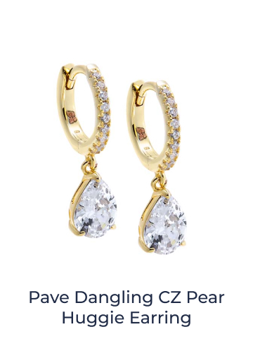 Pave Dangling CZ Pear Huggie Earring