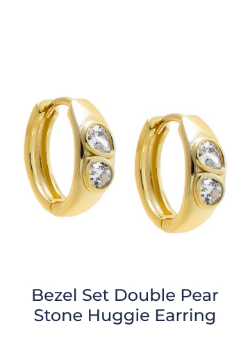 Bezel Set Double Pear Stone Huggie Earring