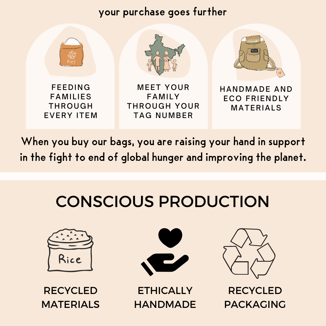 conscious production, recycled materials. ethically handmade, recycled packaging