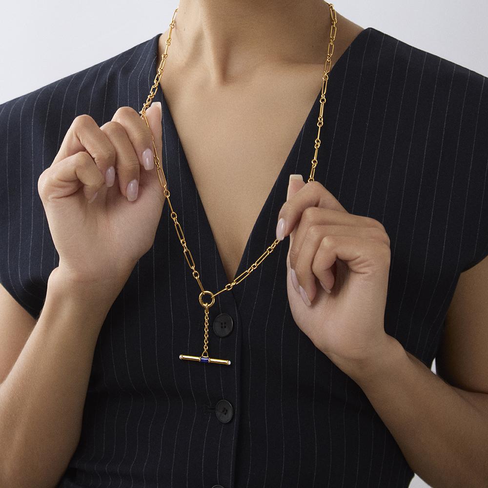 Lapis Lariat T-Bar Necklace