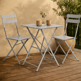 3 Piece Metal Garden Bistro Set 2 Seater Table & Chairs