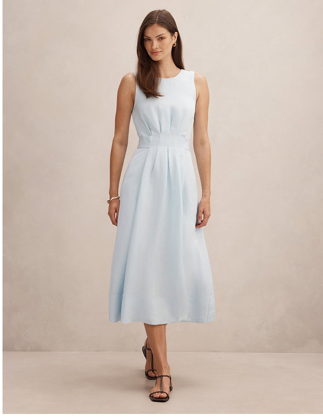 Rosie Linen Sleeveless Tuck Midi Dress