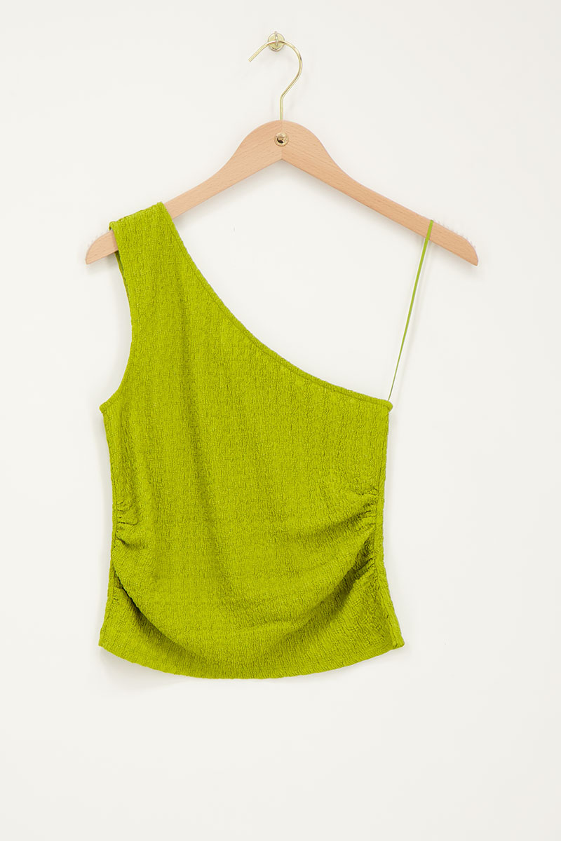 Groene one-shoulder top met structuur