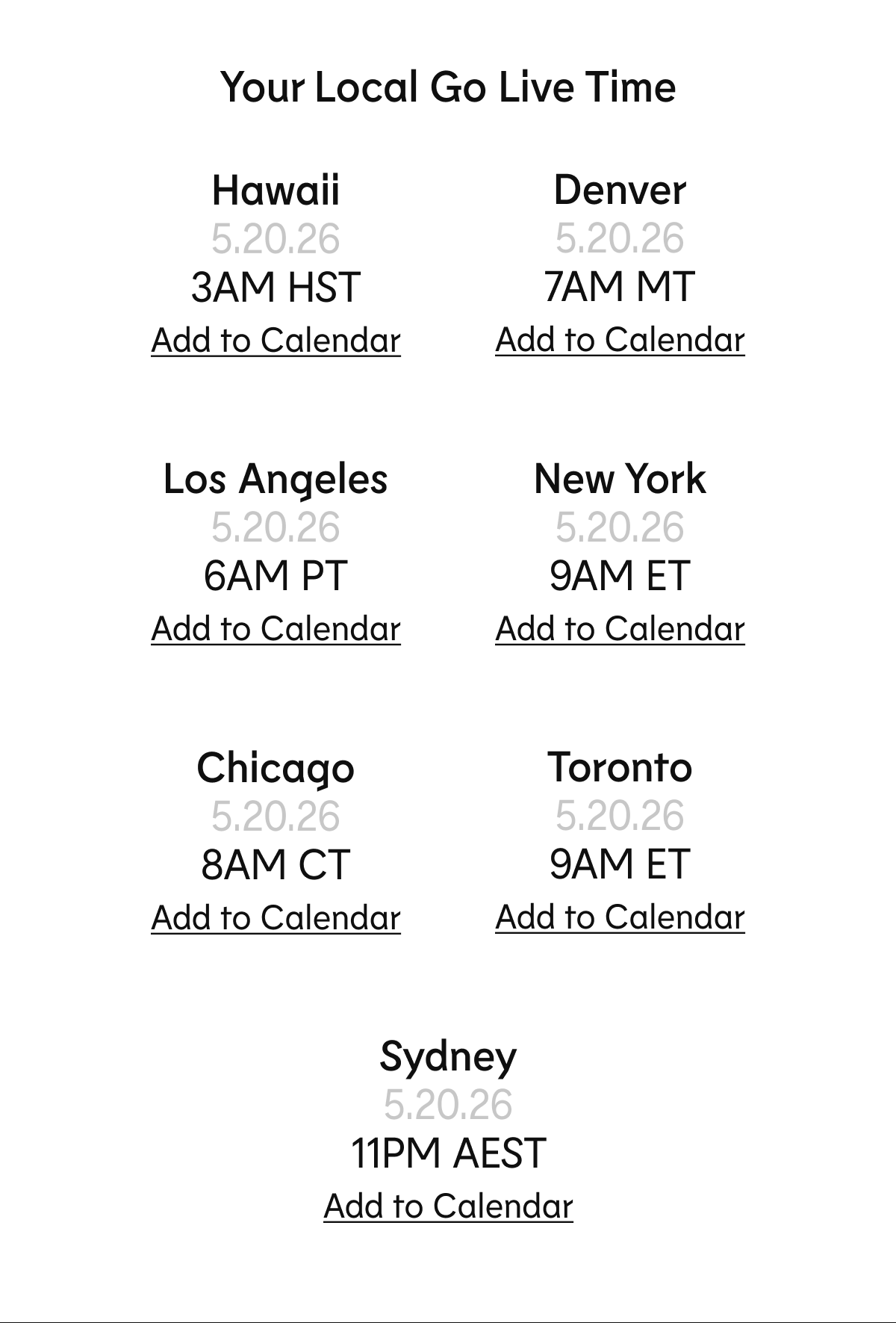 YOUR LOCAL GO LIVE TIME