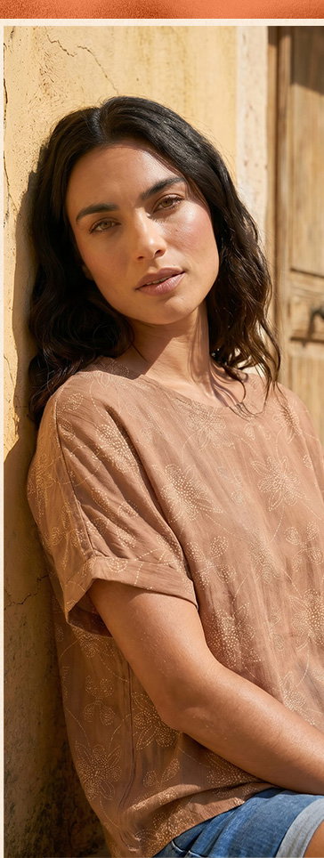 Camel Floral Geometric Textured Top