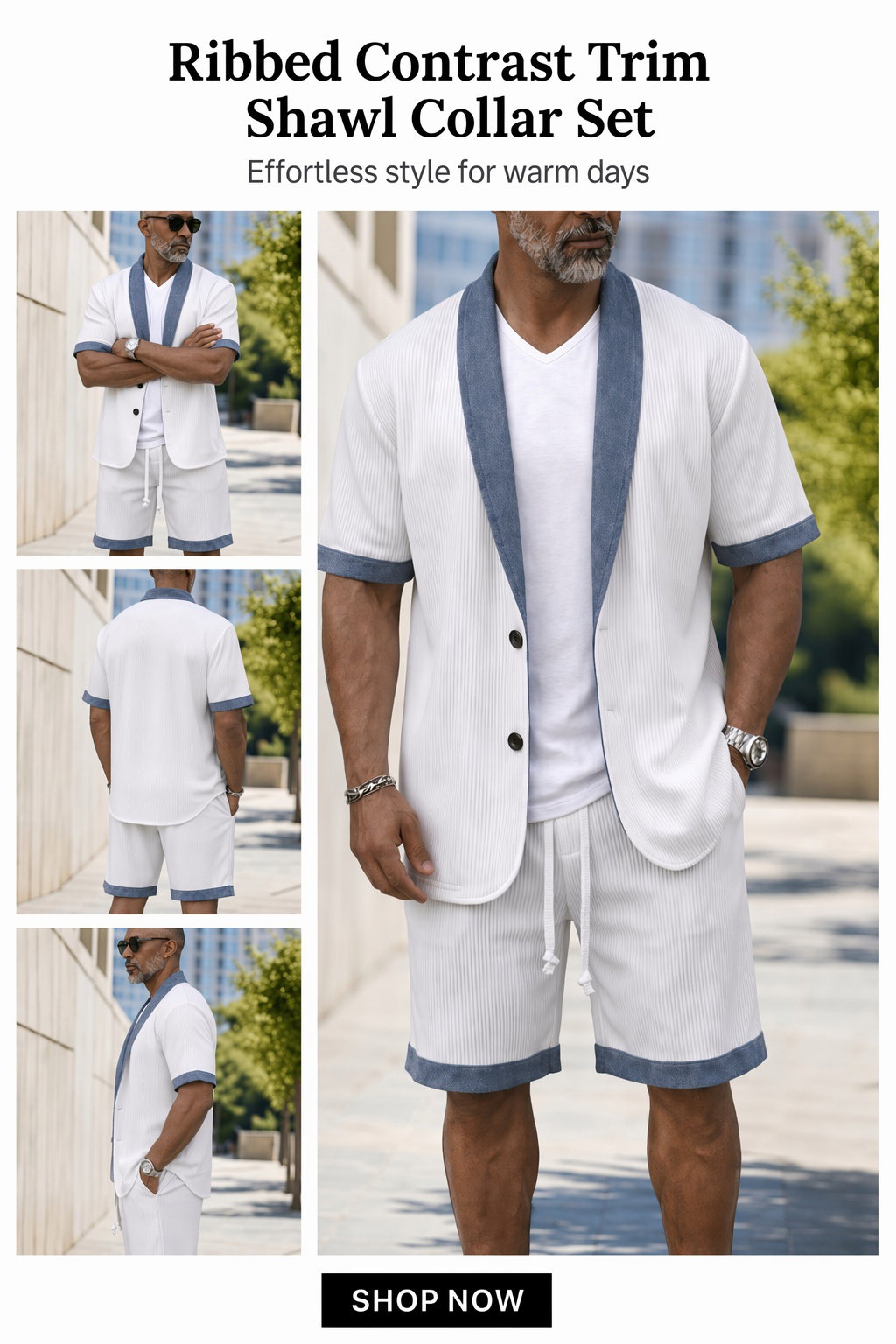Casual Textured Short Sleeve Blazer Jacket and Shorts Set