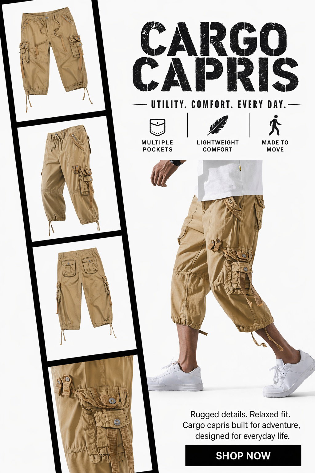 Stylish 100% Cotton Cargo Shorts