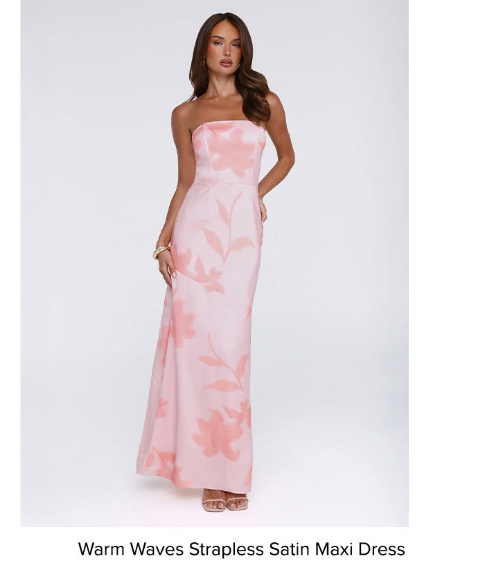 Warm Waves Strapless Satin Maxi Dress Peach Floral Print