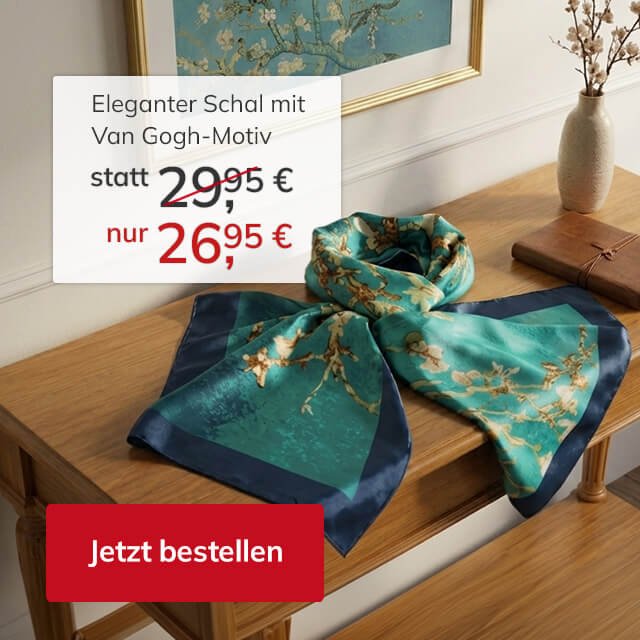 Zum Schal »Mandelbaumblüte«. Statt 29,95 € nur 26,95 €. Jetzt bestellen.