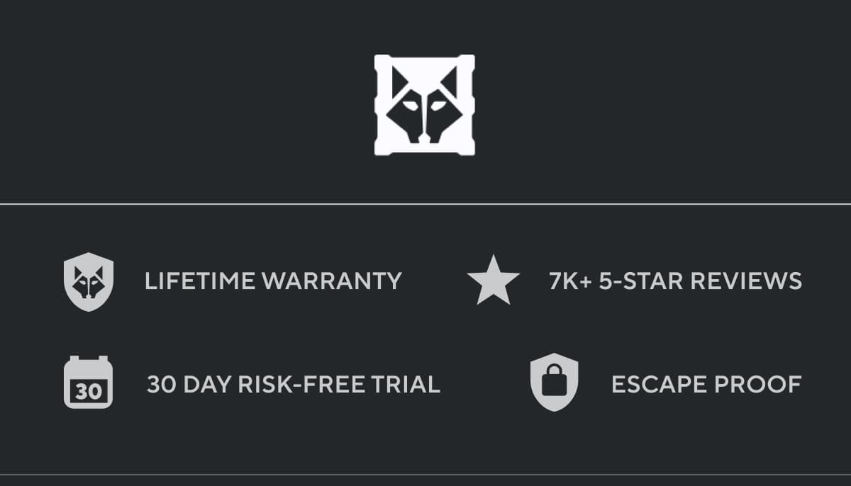 Lifetime Warranty | 30-Day Risk-Free Trial | 7,000+ Five-Star Reviews | Escape Proof