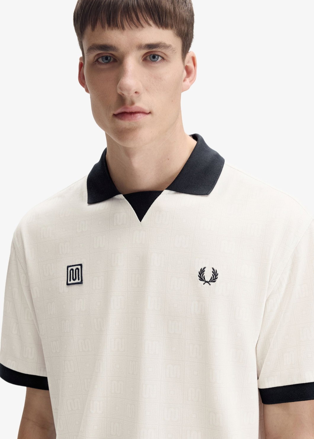 Fred Perry x Meyba collaboration: ecru football shirt with black contrast collar