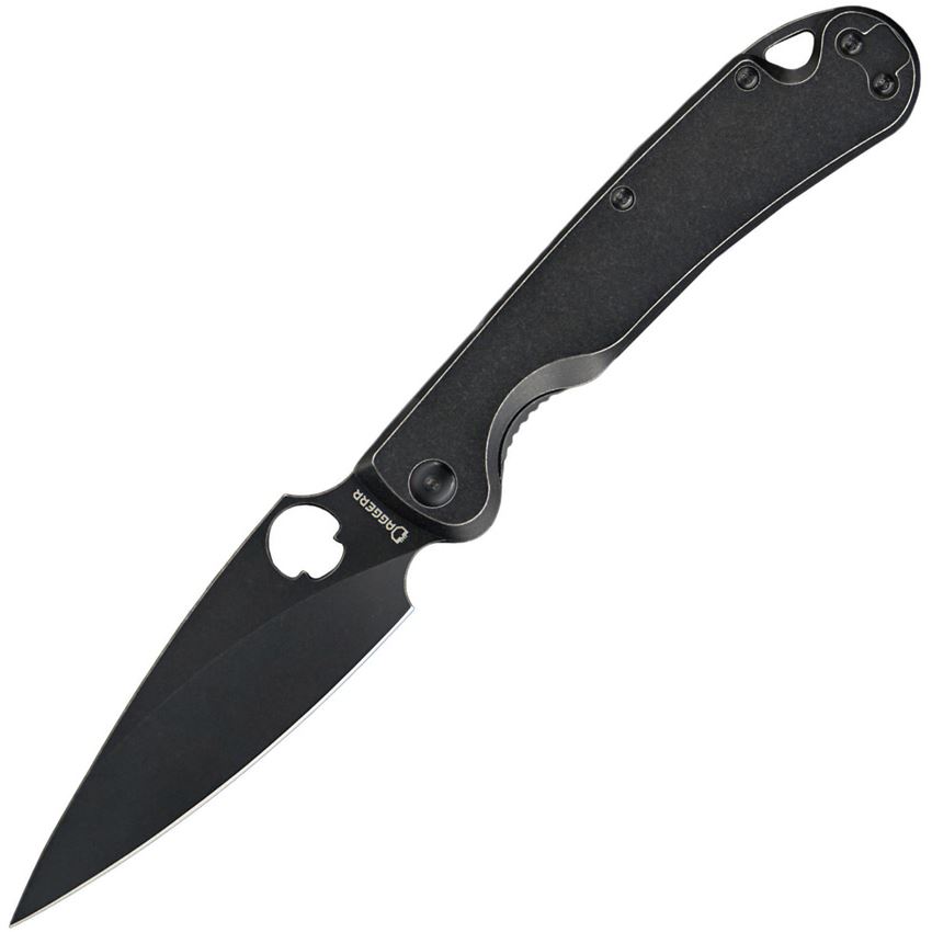 Image of DAGGERR ZHALO FOLDING KNIFE 3.9" D2 BLACK/BW BLADE BLACK G10 HANDLE EDC