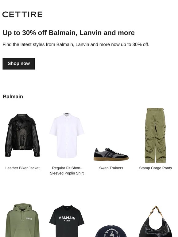 Up to 30% off Balmain, Lanvin and more