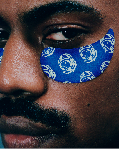 Model wearing Billionaire Boys Club x Topicals Faded Eye Mask