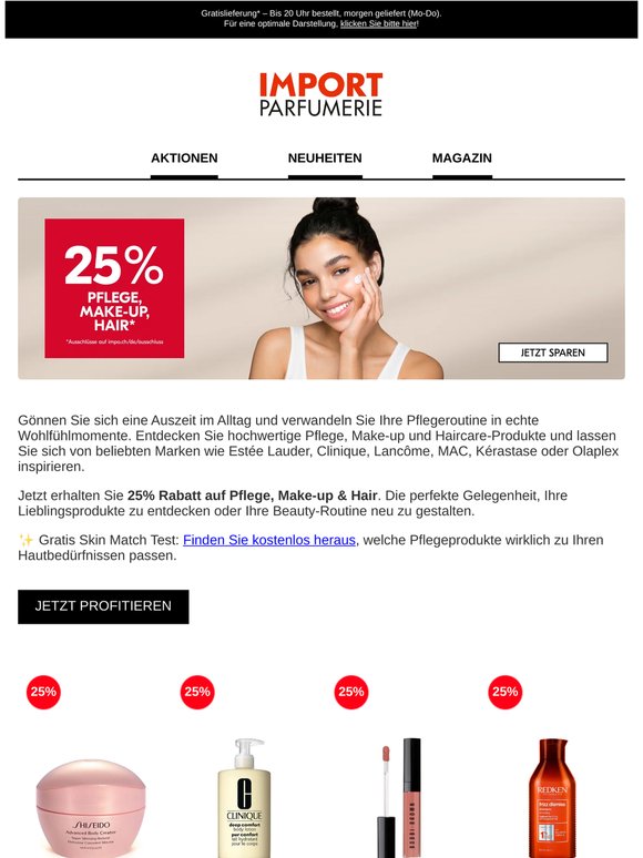 25% auf Pflege, Make-up und Hair