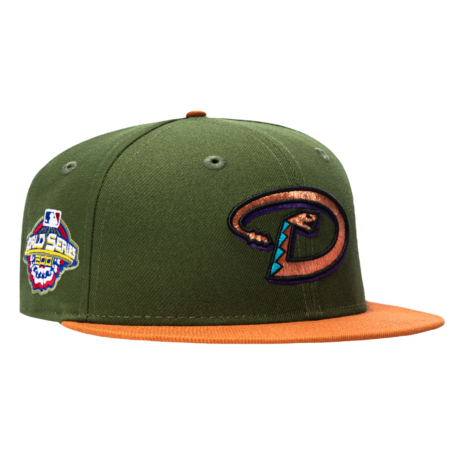 Image of New Era 59Fifty Arizona Diamondbacks 2001 World Series Patch D Hat - Olive, Burnt Orange