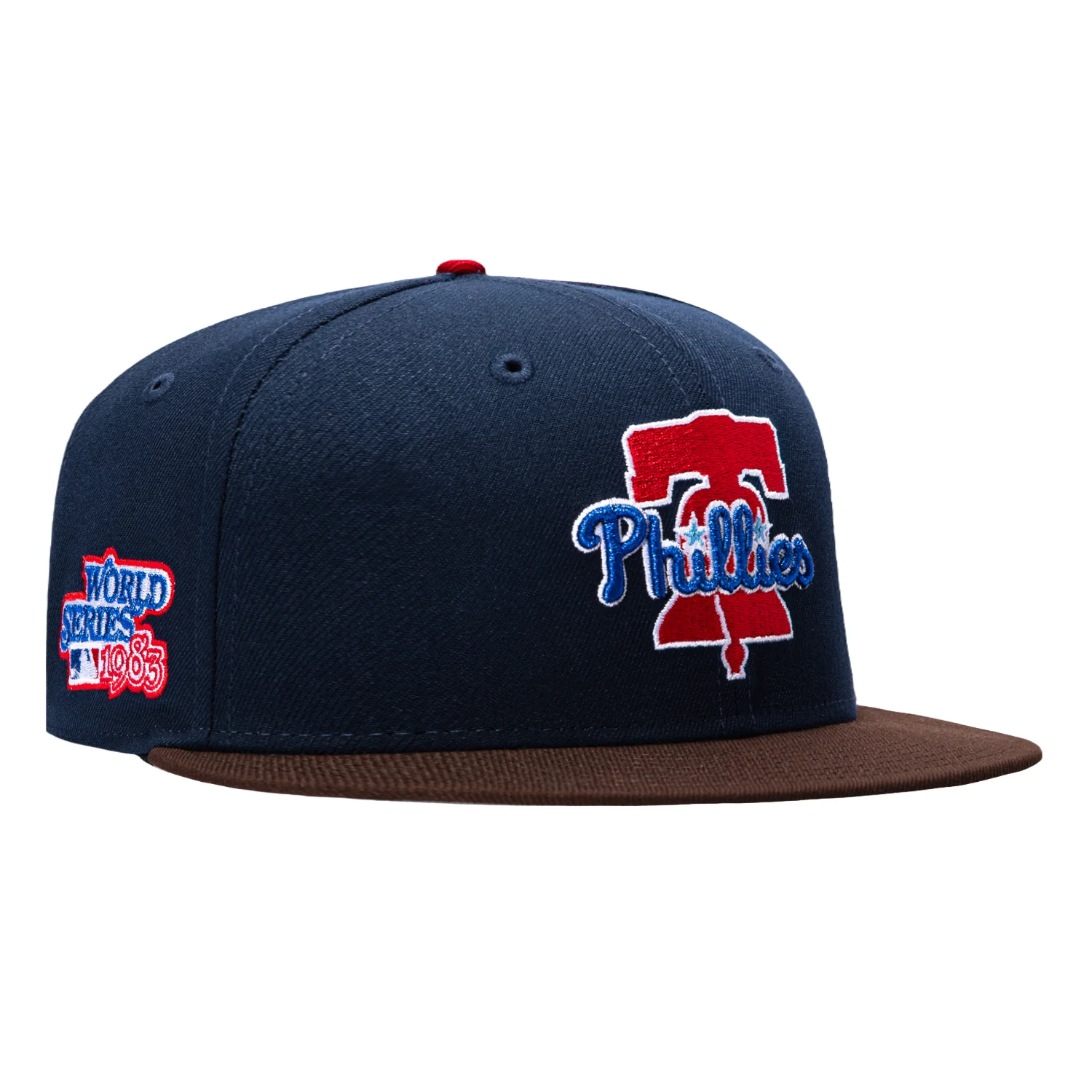 Image of New Era 59Fifty Philadelphia Phillies 1983 World Series Patch Logo Hat - Navy, Brown