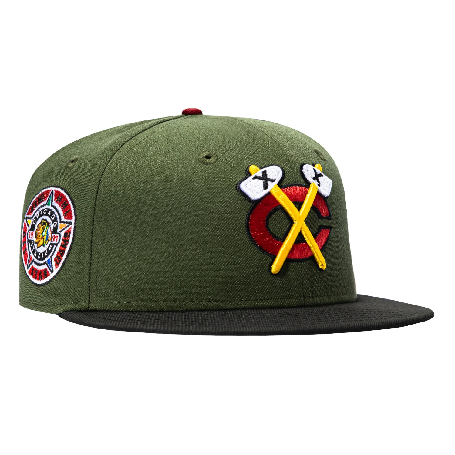 Image of New Era 59Fifty Chicago Blackhawks 1991 All Star Game Patch Alternate Hat - Olive, Black